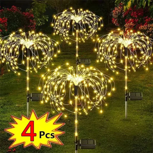 1/2/4Pcs Solar LED Firework Fairy Light Outdoor