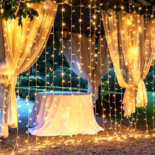 300 LED Curtain Lights 9.8 FT Hanging Window Lights with Remote, Connectable, 8 Modes, Waterproof for Outdoor and Indoor 